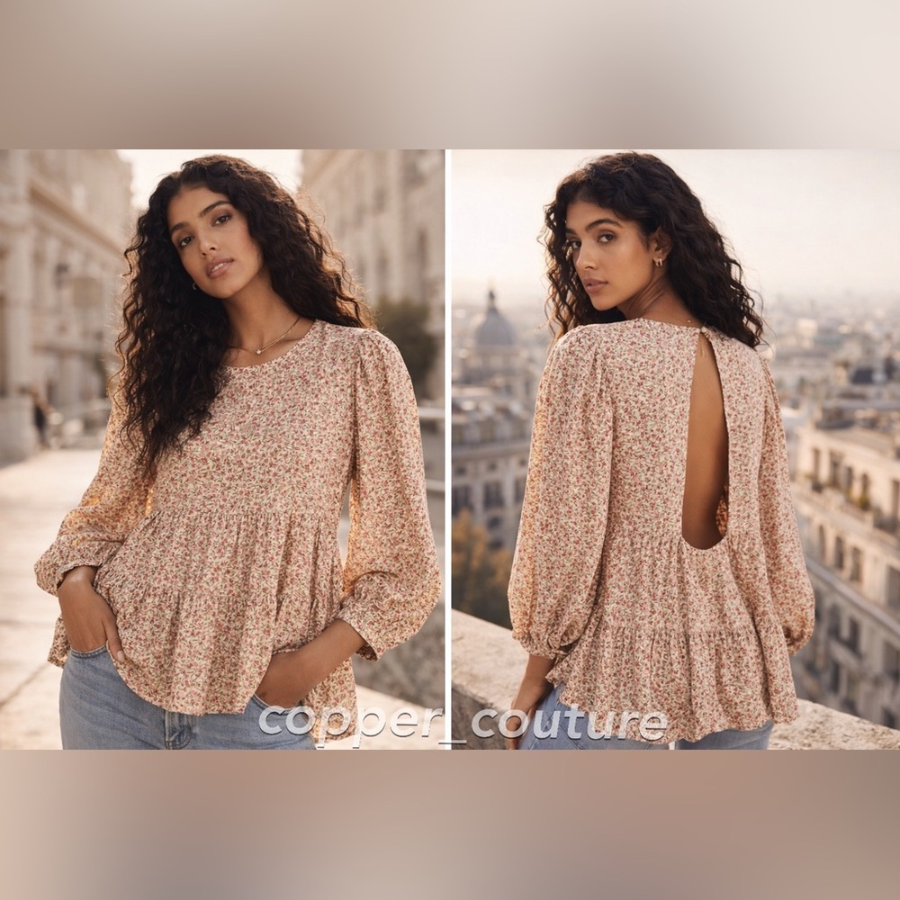 AMERICAN EAGLE WOMEN’S OPEN BACK PRINTED TUNIC BABYDOLL TOP L, Runs Big